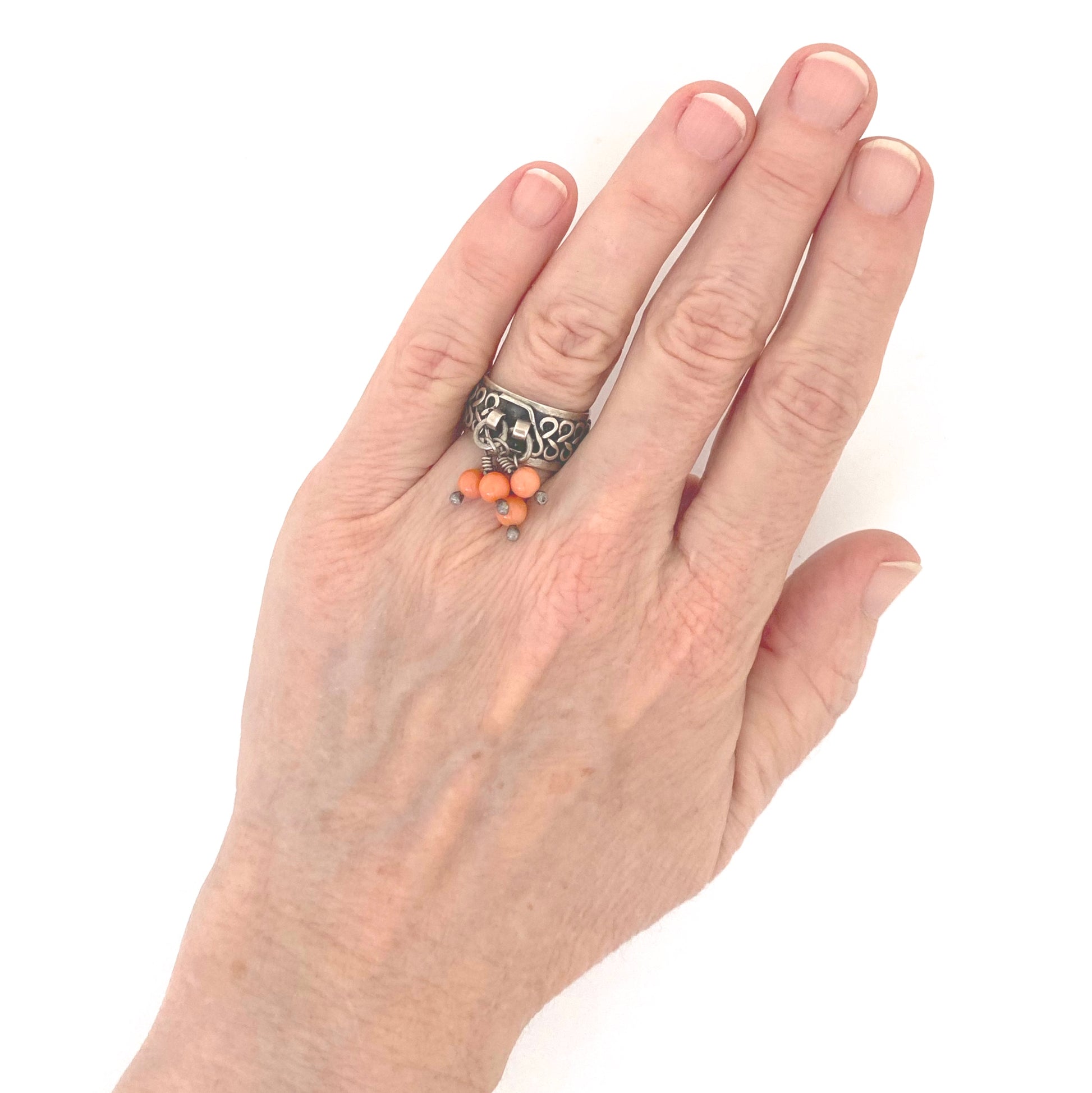 scale vintage silver coral kinetic ring Poland Modernist jewelry design