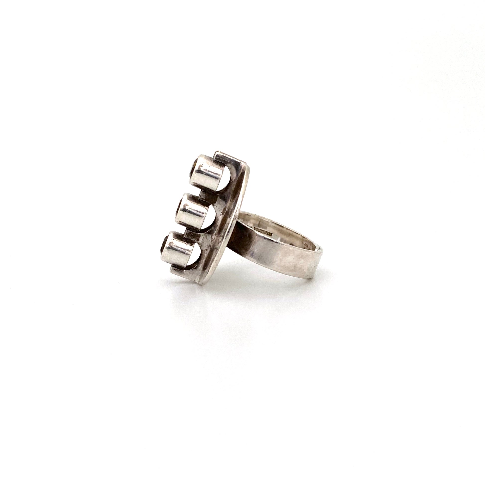 profile Elis Kauppi Kupittaan Kulta Finland vintage silver smoky quartz ring Scandinavian Modernist jewelry design