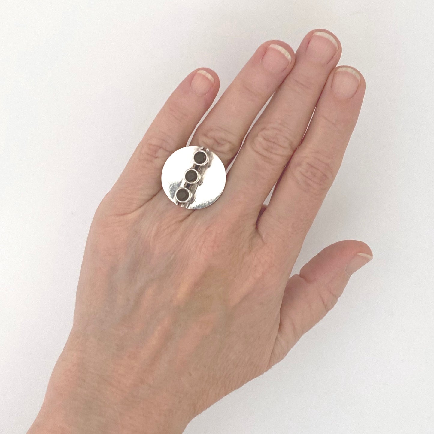 scale Elis Kauppi Kupittaan Kulta Finland vintage silver smoky quartz ring Scandinavian Modernist jewelry design