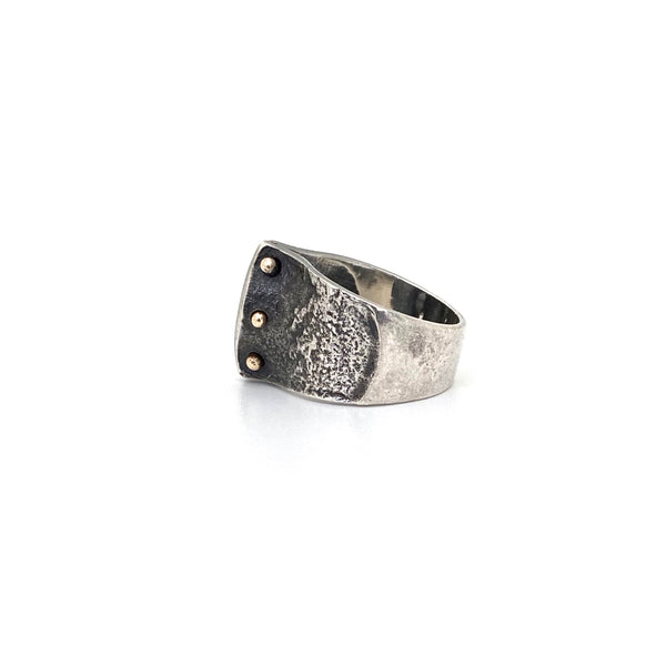 profile vintage silver 14k gold hematite ring Modernist jewelry design