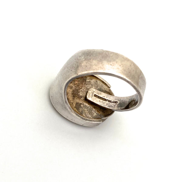 Kupittaan Kulta large silver & moss agate ring ~ Elis Kauppi