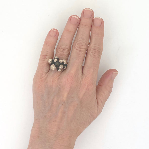 scale OPUS Canada vintage heavy silver black pearl ring Canadian Modernist jewelry design