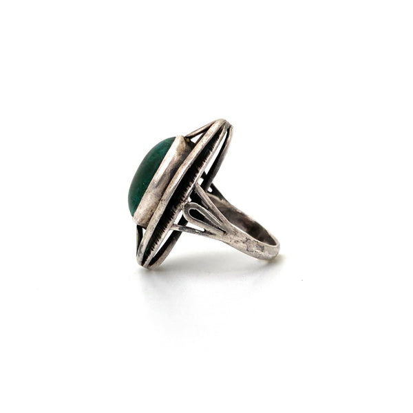 profile ORNO Poland large vintage silver green hardstone ring Modernist jewelry design