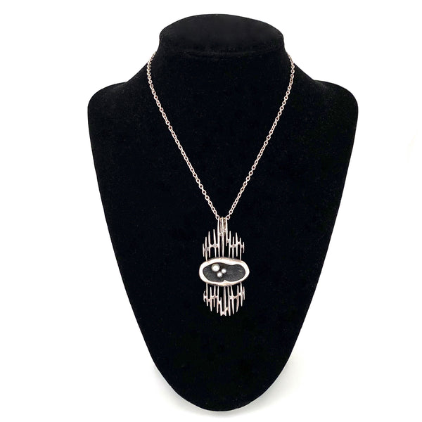 Hans Gehrig textured silver & pearl shadowbox pendant & ear clips set