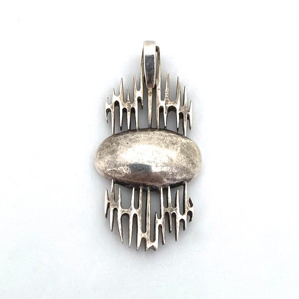 Hans Gehrig textured silver & pearl shadowbox pendant & ear clips set