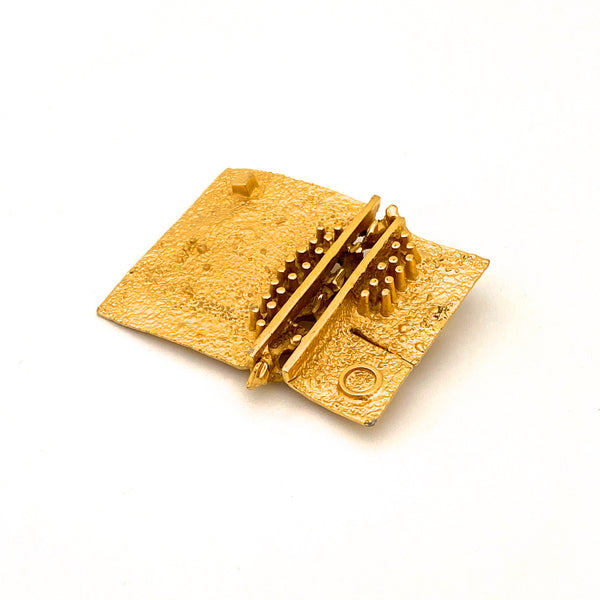 Guy Vidal gold tone brutalist brooch