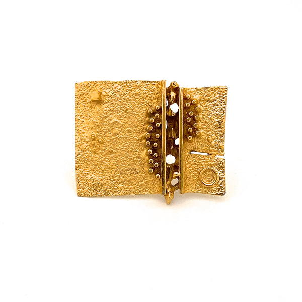 detail Guy Vidal Canada vintage brutalist pewter gold tone brooch Canadian Modernist jewelry design