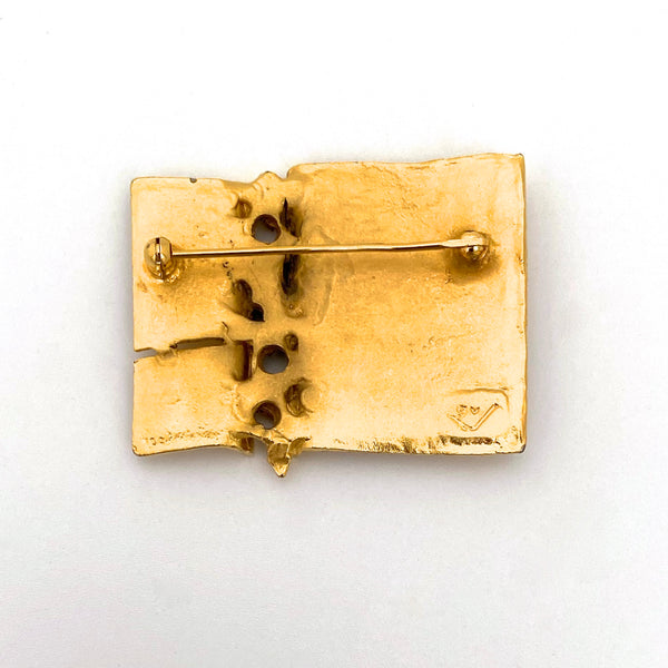 Guy Vidal gold tone brutalist brooch