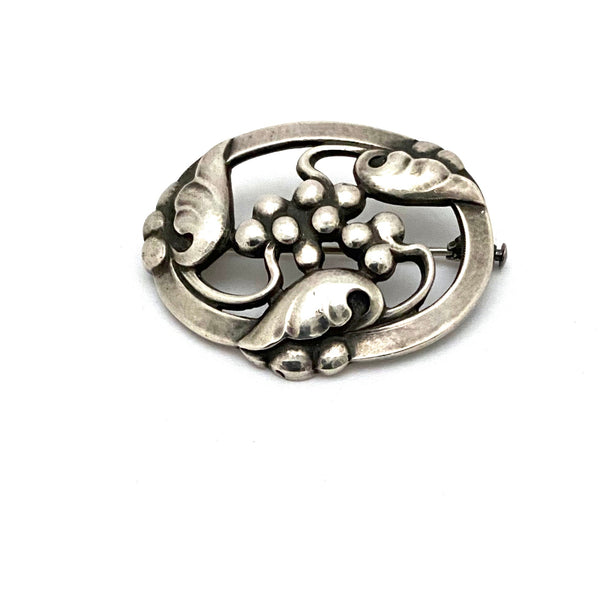 detail Georg Jensen Denmark vintage silver leaves and berries brooch 101 early mark