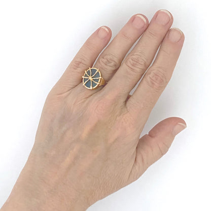 scale Lapponia Finland vintage 14k gold labradorite ring 1979 Scandinavian Modernist jewelry design