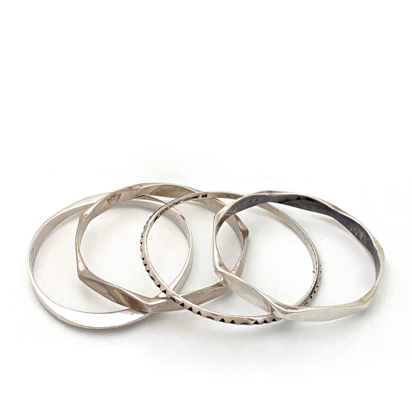 Plus Studios Norway Design vintage hammered silver bangle bracelets Scandinavian Modernist jewelry design