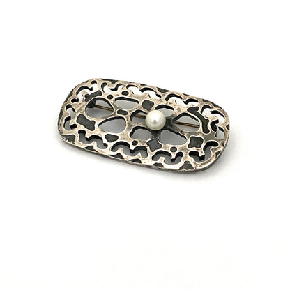 Bernard Chaudron sterling silver & pearl openwork brooch