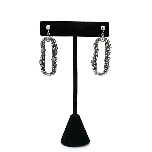 detail Guy Vidal Canada vintage brutalist pewter oval drop earrings Canadian Modernist jewelry design