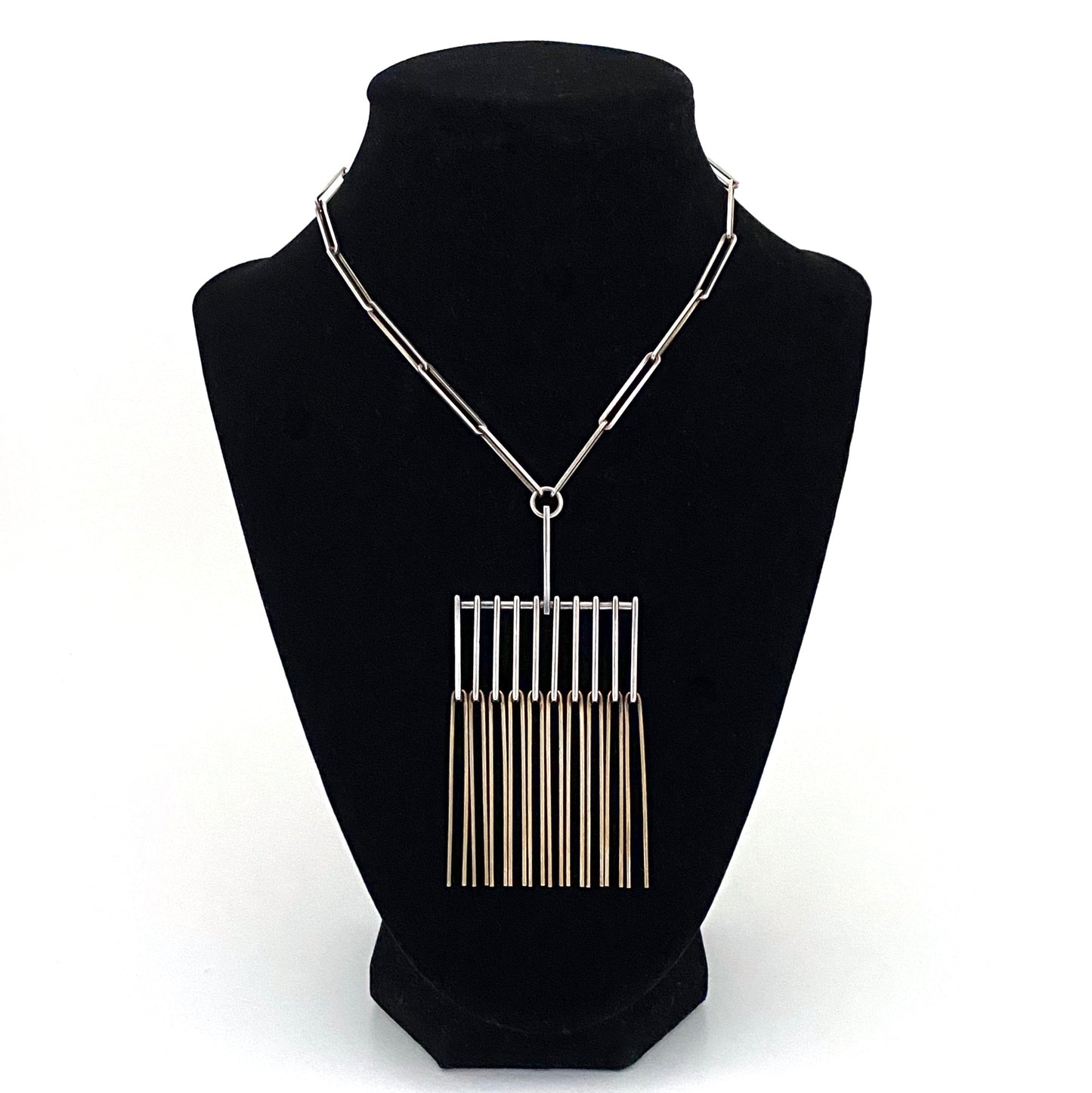 detail Niels Erik From Denmark vintage silver large fringe necklace Svandinavian Modernist jewelry design