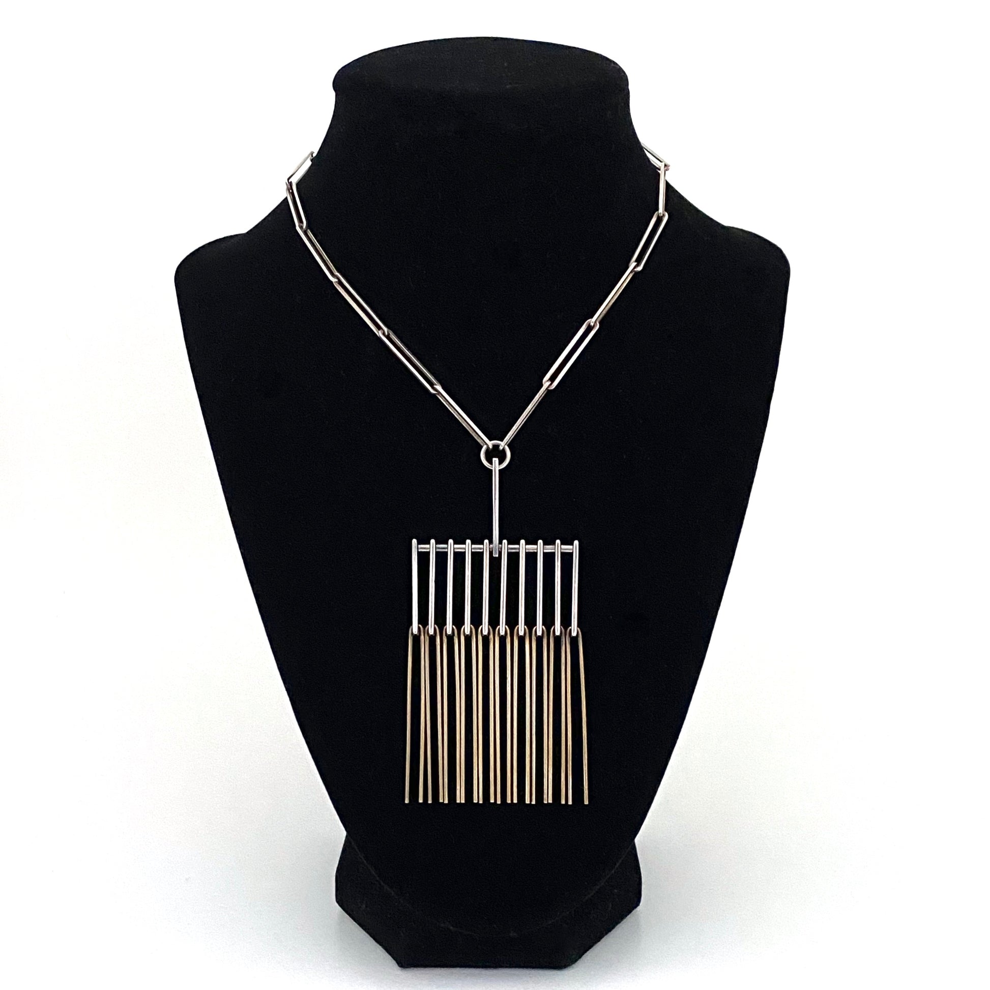 detail Niels Erik From Denmark vintage silver large fringe necklace Svandinavian Modernist jewelry design