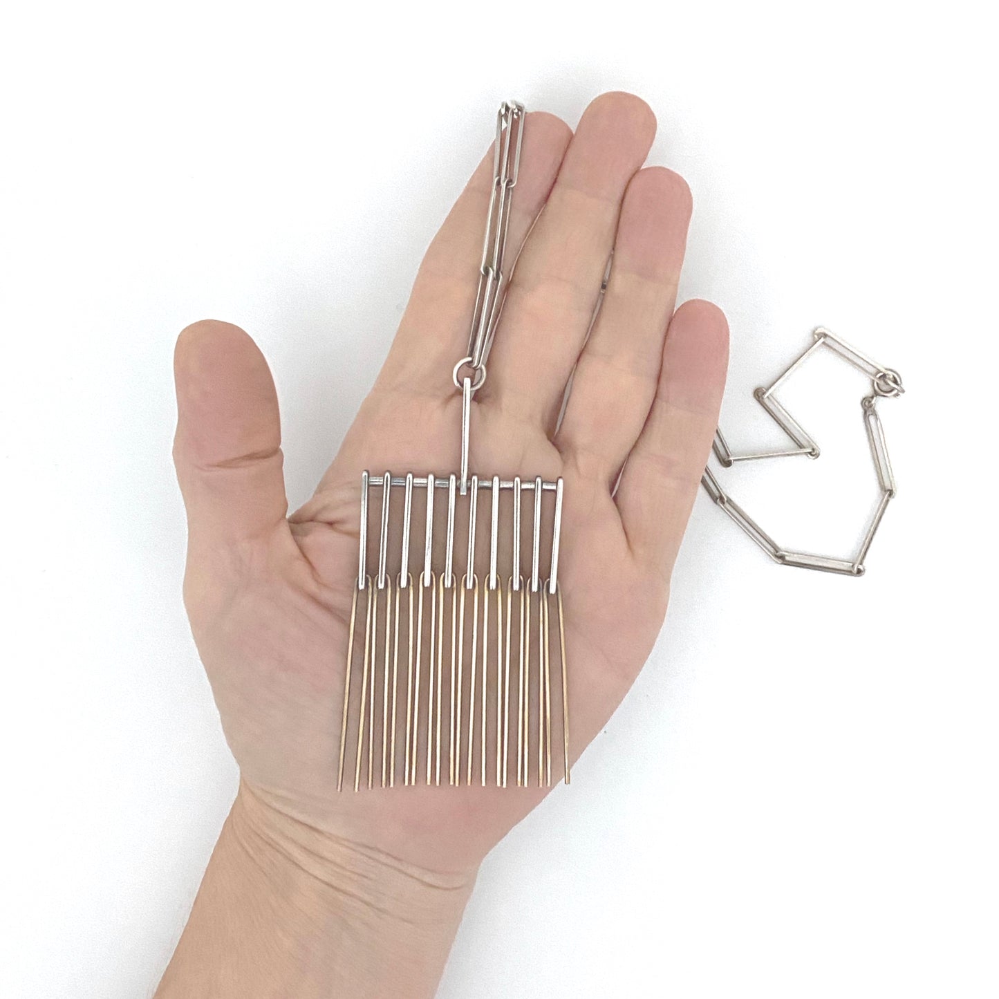 scale Niels Erik From Denmark vintage silver large fringe necklace Svandinavian Modernist jewelry design