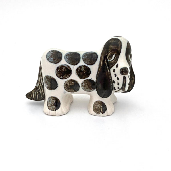 profile Lisa Larson Gustavsberg Sweden vintage ceramic Sleepy Spotted Spaniel dog Kennel 1972 series