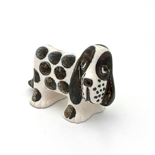 detail Lisa Larson Gustavsberg Sweden vintage ceramic Sleepy Spotted Spaniel dog Kennel 1972 series