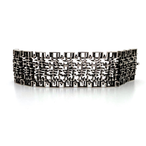 detail Hans Gehrig Canada vintage heavy silver openwork link bracelet Canadian Modernist art jewelry design