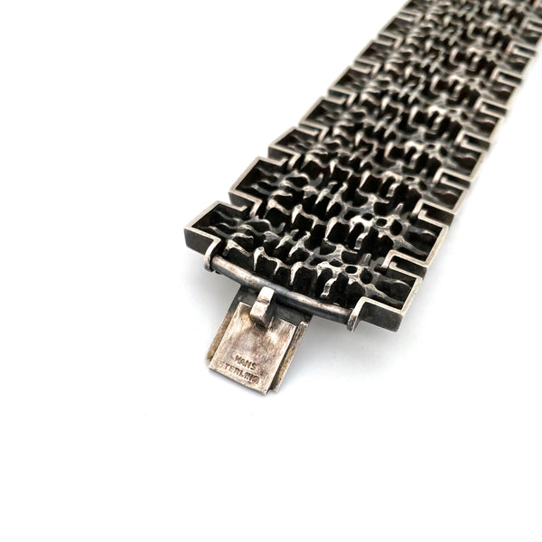Hans Gehrig heavy silver openwork panel link bracelet