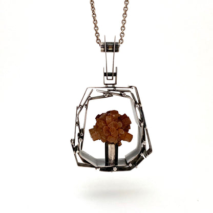 detail Hans Gehrig Canada extra large vintage silver aragonite pendant Canadian Modernist art jewelry design