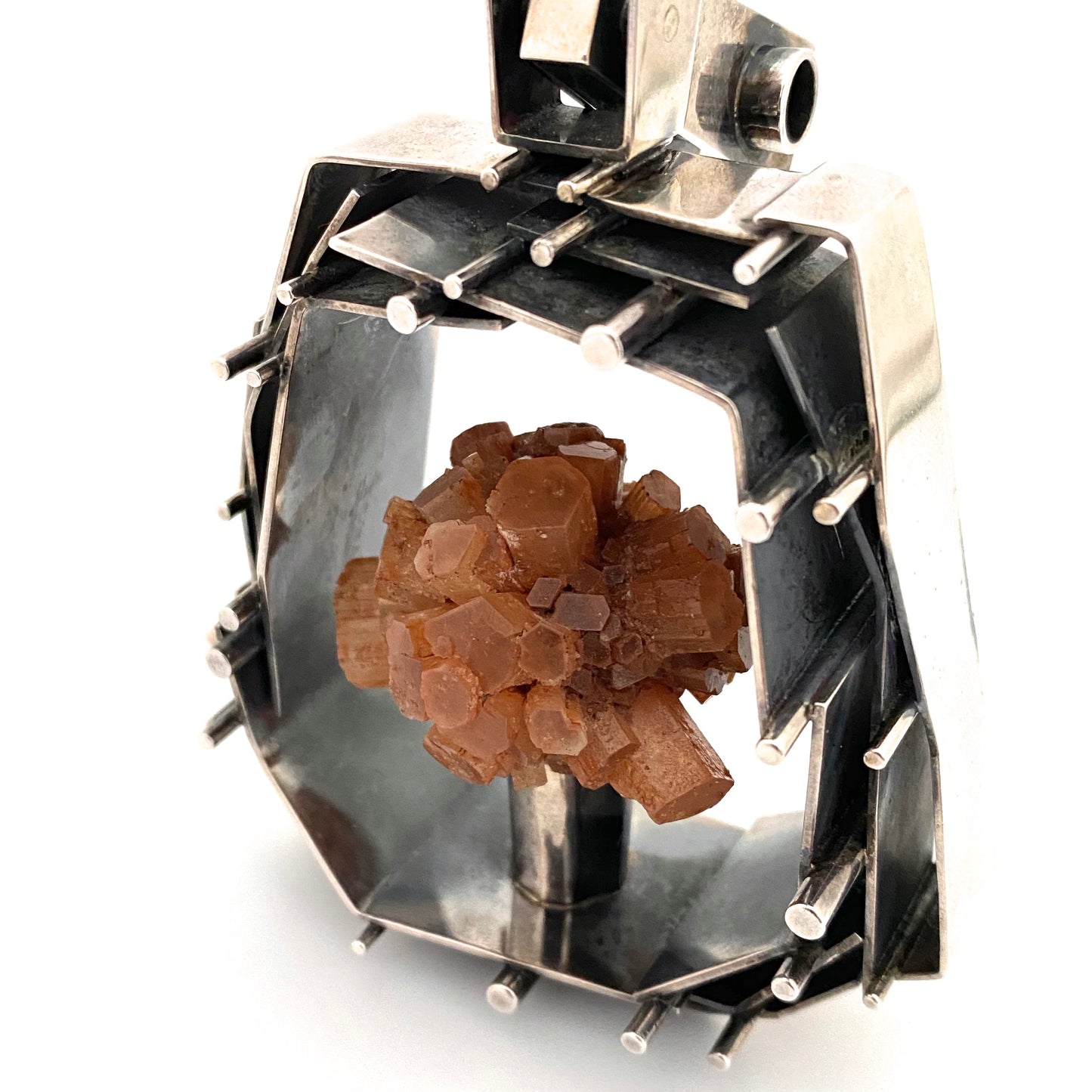 stone Hans Gehrig Canada extra large vintage silver aragonite pendant Canadian Modernist art jewelry design