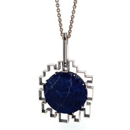 detail Hans Gehrig Canada vintage silver sodalite extra large pendant necklace Canadian Modernist art jewelry design