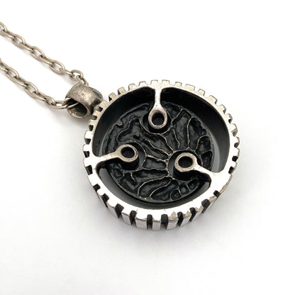 detail Guy Vidal Canada vintage brutalist pewter large double sided pendant necklace rare