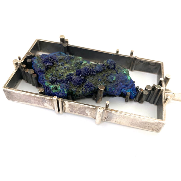 Hans Gehrig *extra* large silver & azurite malachite pendant ~ original box