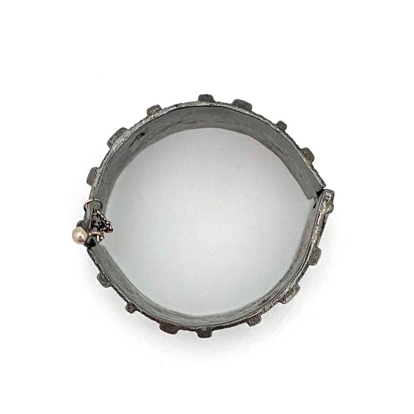 Guy Vidal textured pewter brutalist hinged bracelet