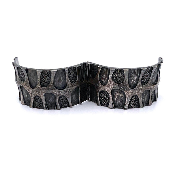 Guy Vidal textured pewter brutalist hinged bracelet