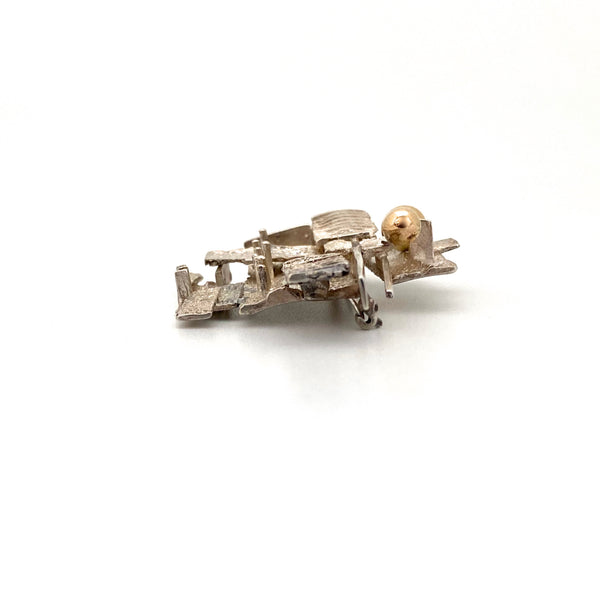 Hans Gehrig Modernist silver brooch with 18k gold spheres