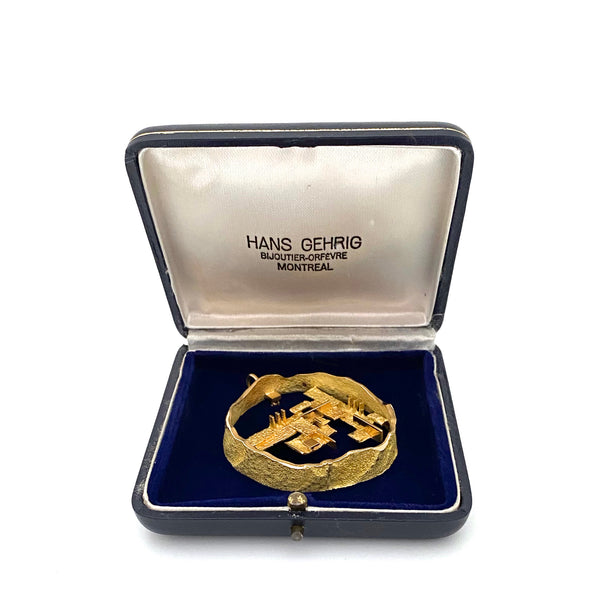 Hans Gehrig 18k gold round sculptural pendant ~ original box