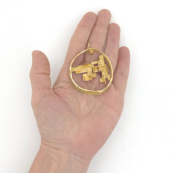 scale Hans Gehrig Canada vintage 18k gold large sculptural pendant Modernist jewelry design