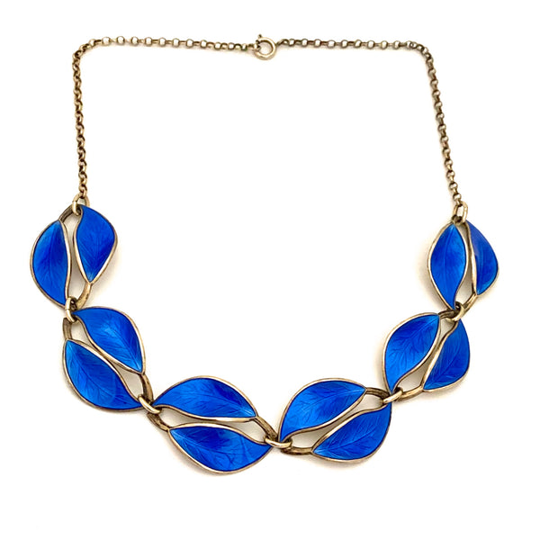 David-Andersen double leaf necklace ~ dark sky blue