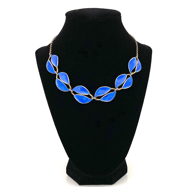 David-Andersen double leaf necklace ~ dark sky blue