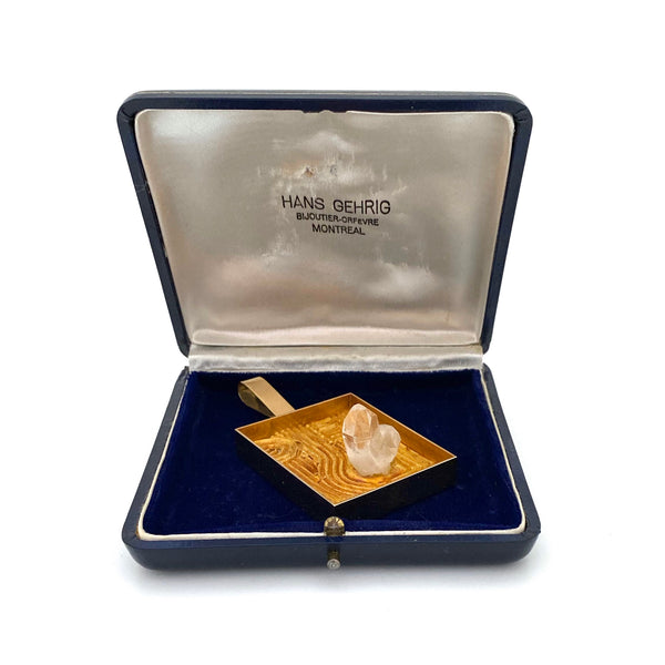Hans Gehrig Canada large 18k gold & quartz crystal pendant ~ original box