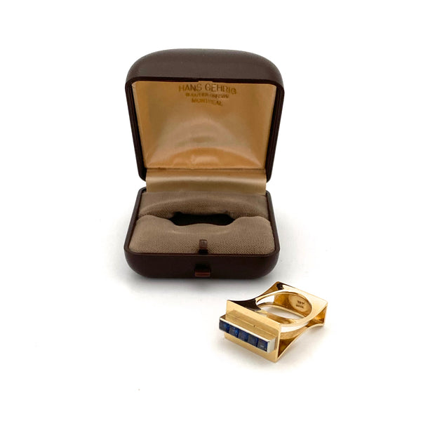 Hans Gehrig 18k white & yellow gold ring with sapphires ~ original box