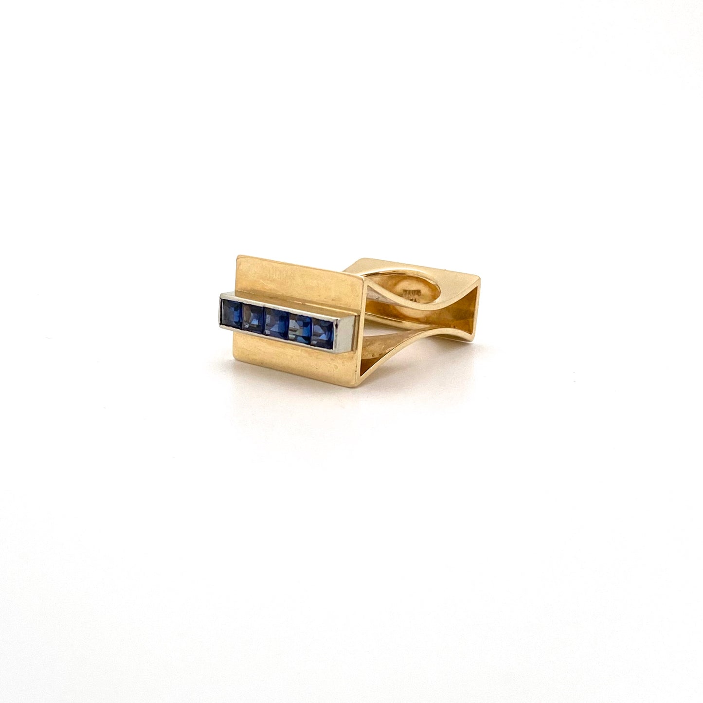 detail Hans Gehrig Canada vintage Modernist 18k gold sapphire ring Canadian art jewelry design