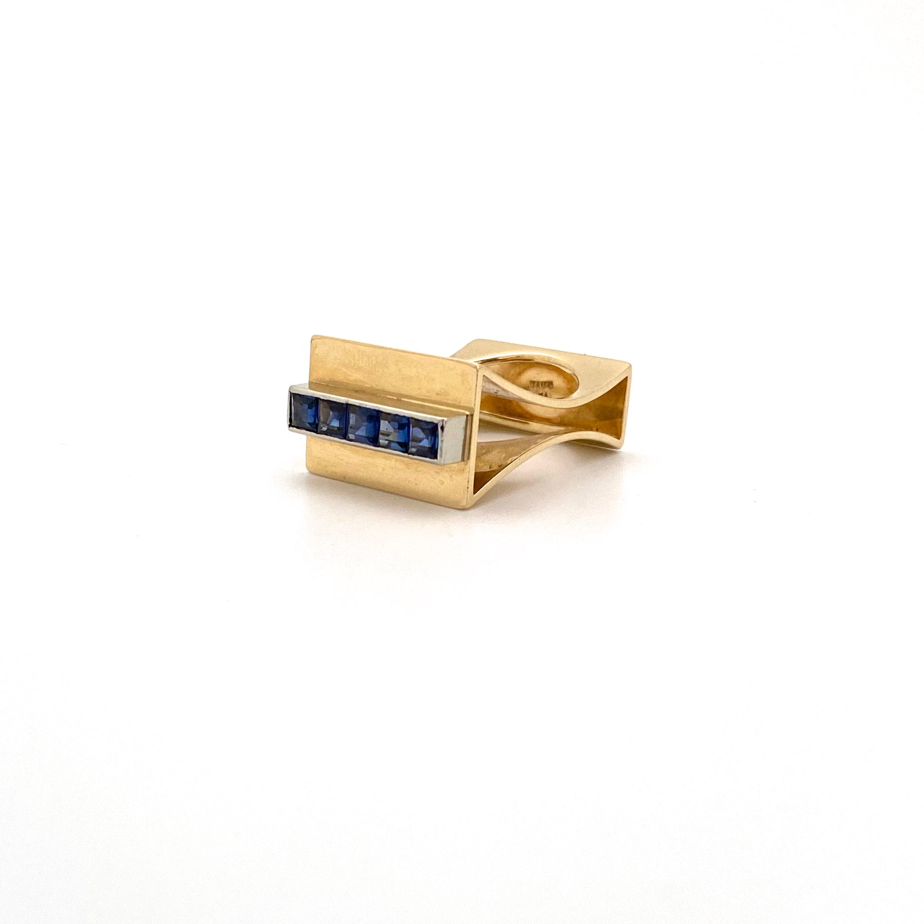 detail Hans Gehrig Canada vintage Modernist 18k gold sapphire ring Canadian art jewelry design