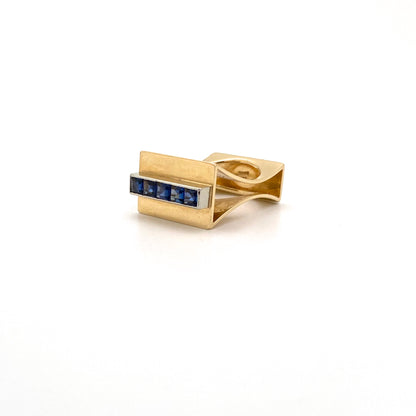 detail Hans Gehrig Canada vintage Modernist 18k gold sapphire ring Canadian art jewelry design