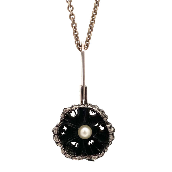 Hans Gehrig large organic silver and pearl pendant ~ original box