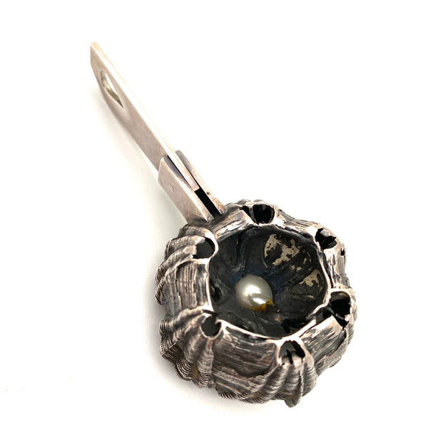 Hans Gehrig large organic silver and pearl pendant ~ original box