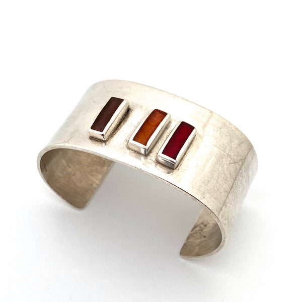 heavy silver & resin enamel cuff bracelet ~ red, orange, purple