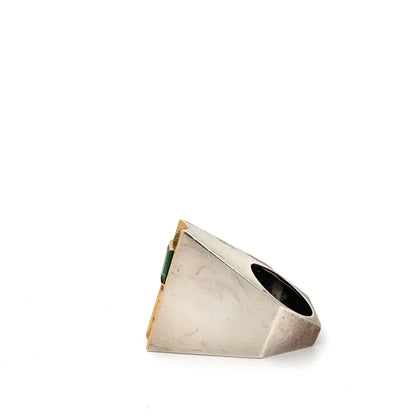 Hans Gehrig extra large silver, gold & tourmaline ring ~ original box
