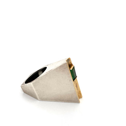 Hans Gehrig extra large silver, gold & tourmaline ring ~ original box