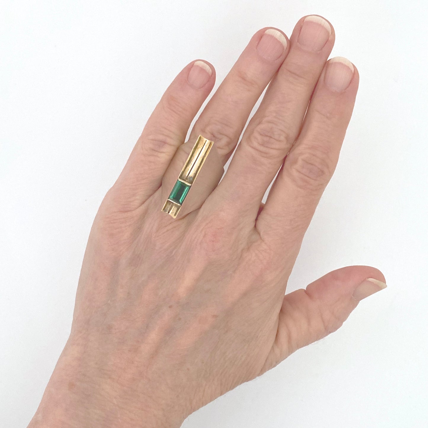 scale top Hans Gehrig Canada vintage silver gold tourmaline extra large Modernist ring Canadian art jewelry design