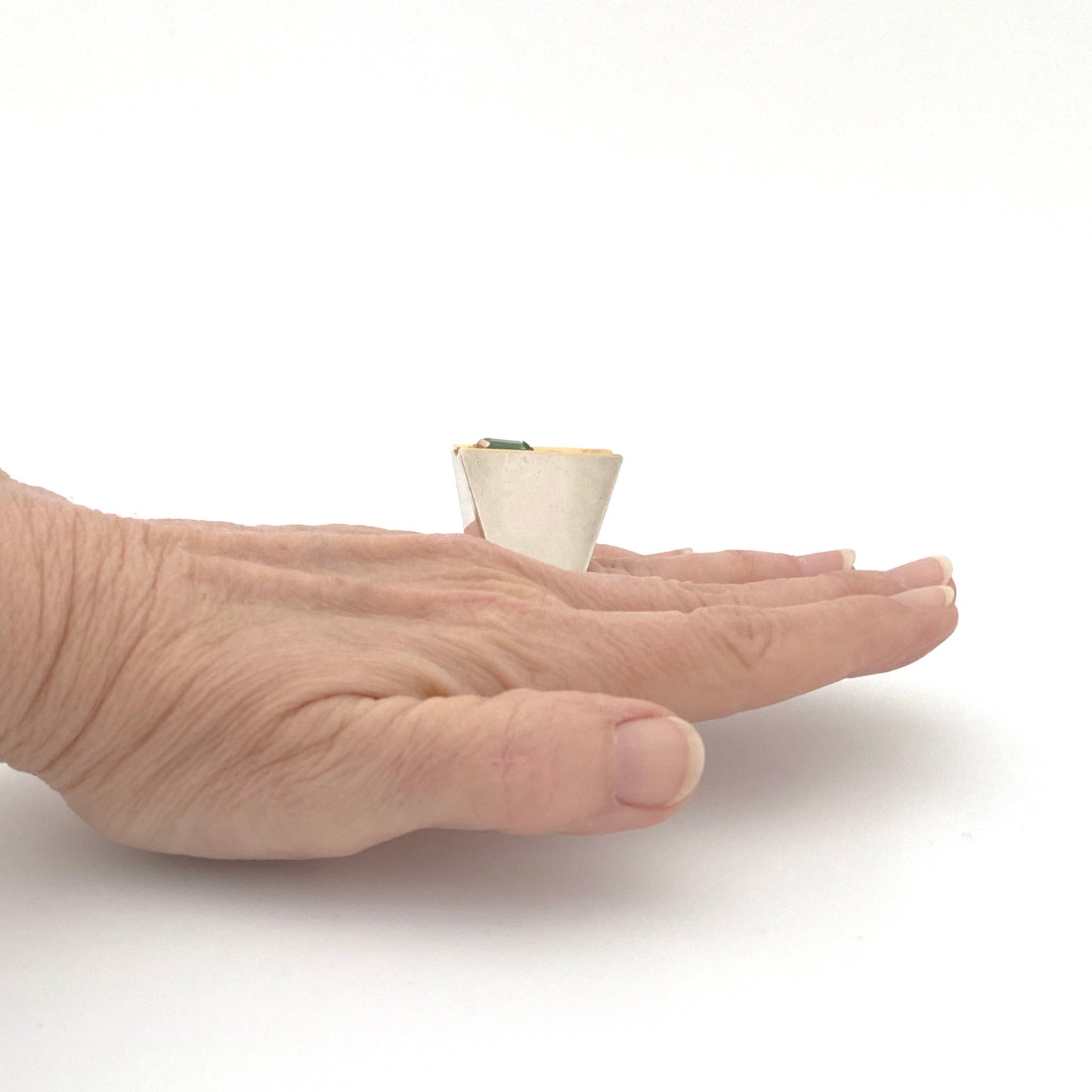 scale profile Hans Gehrig Canada vintage silver gold tourmaline extra large Modernist ring Canadian art jewelry design