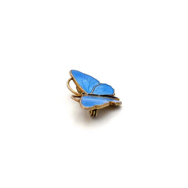 profile Aksel Holmsen Norway vintage silver enamel pale blue butterfly brooch Scandinavian jewelry design