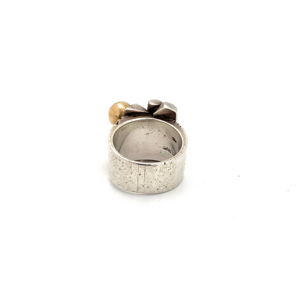 vintage heavy silver & 18k gold Modernist ring ~ studio made